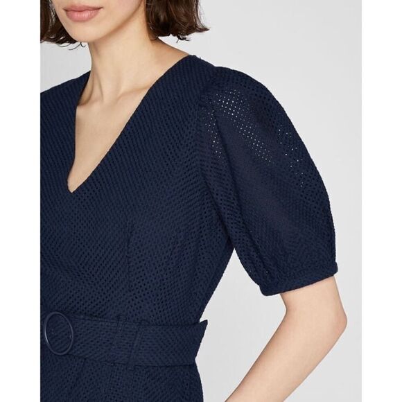 CLUB MONACO NWT Belted Puff Sleeve Eyelet Romper navy blue size 12 MSRP $ 199 - Picture 3 of 5